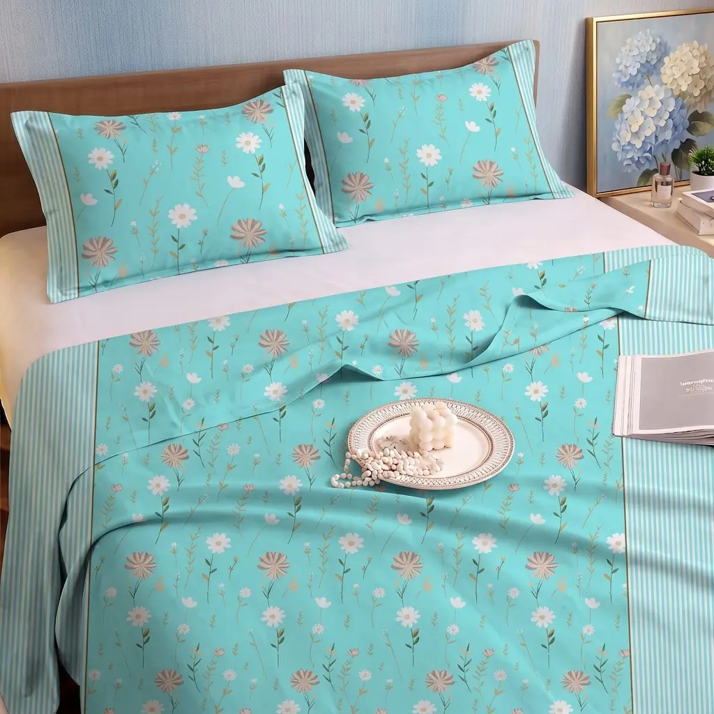 Firefly_Gemini Flash_Keep the exact bedsheet pattern colors and design from my product image. Place this 66259-10mb-clean-clean-clean.webp