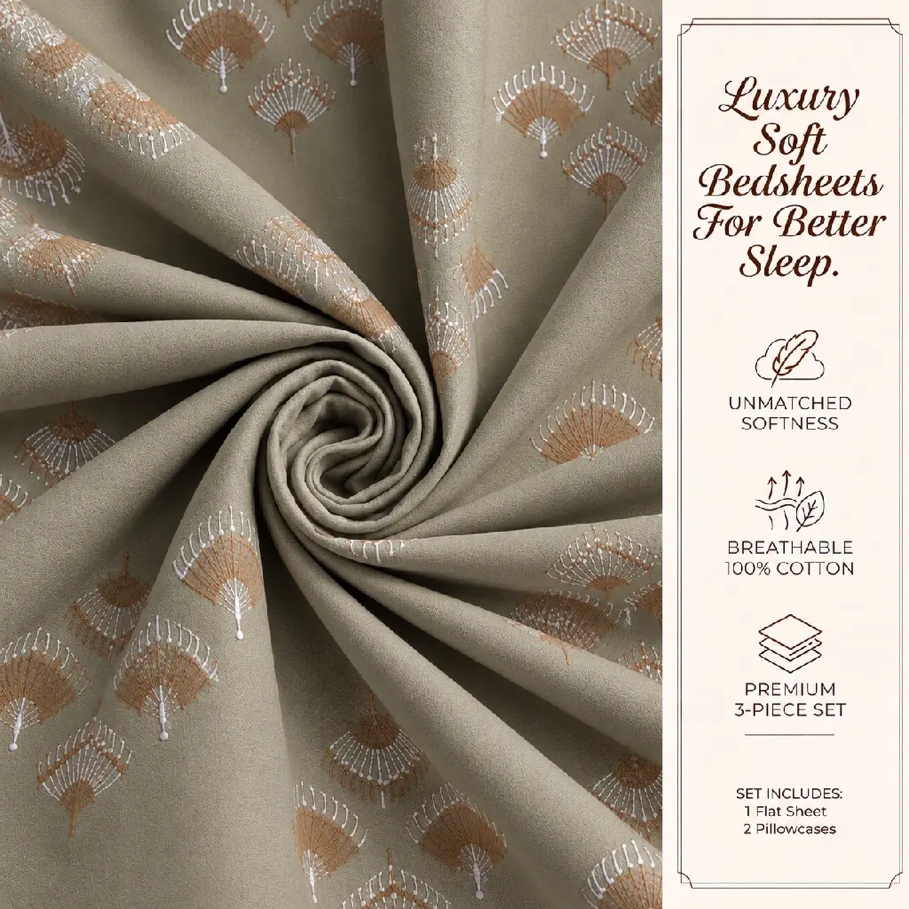 Luxury Olive Fan-Motif Bedsheets.webp